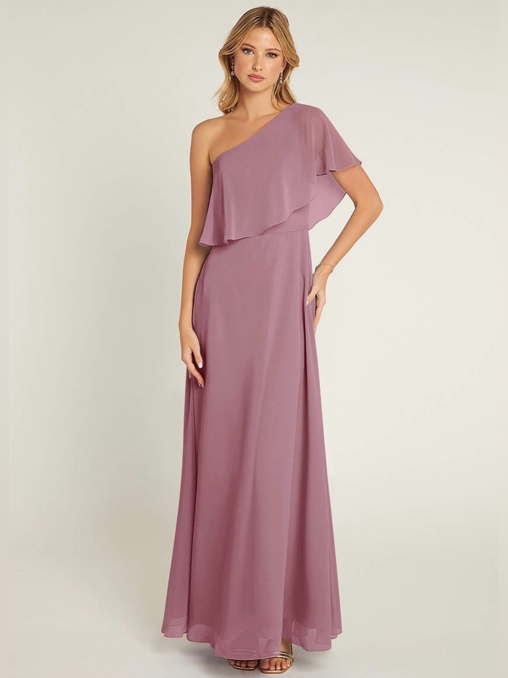 Azazie Mauve One Shoulder Gown Size 8 NWT Formal Wedding Guest Dress - Picture 2 of 11